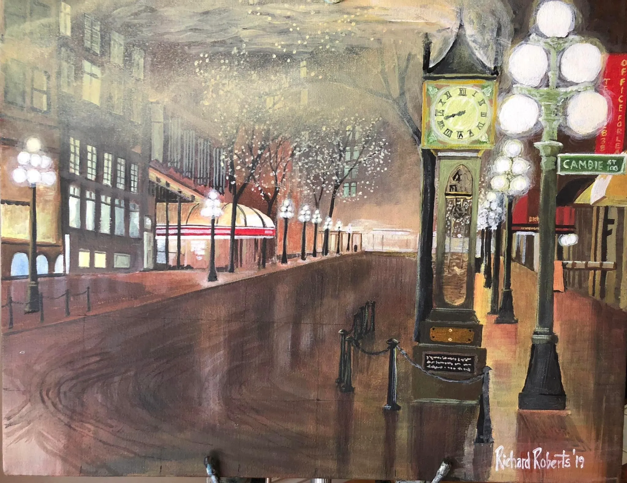 Original art by Richard Roberts. Gastown in the rain