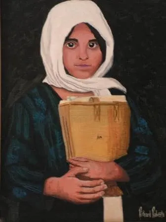 Original art by Richard Roberts. Afghan refugee Girl