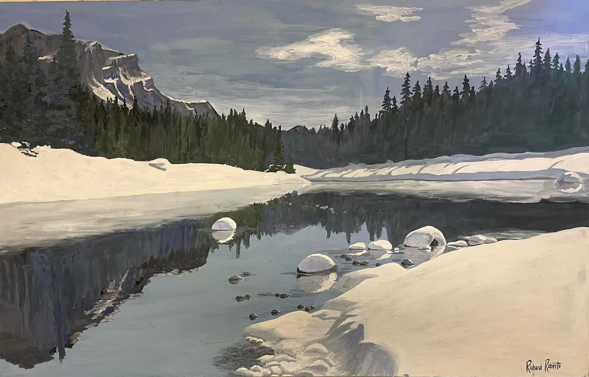 Bow river snow scene. Original art by Richard Roberts