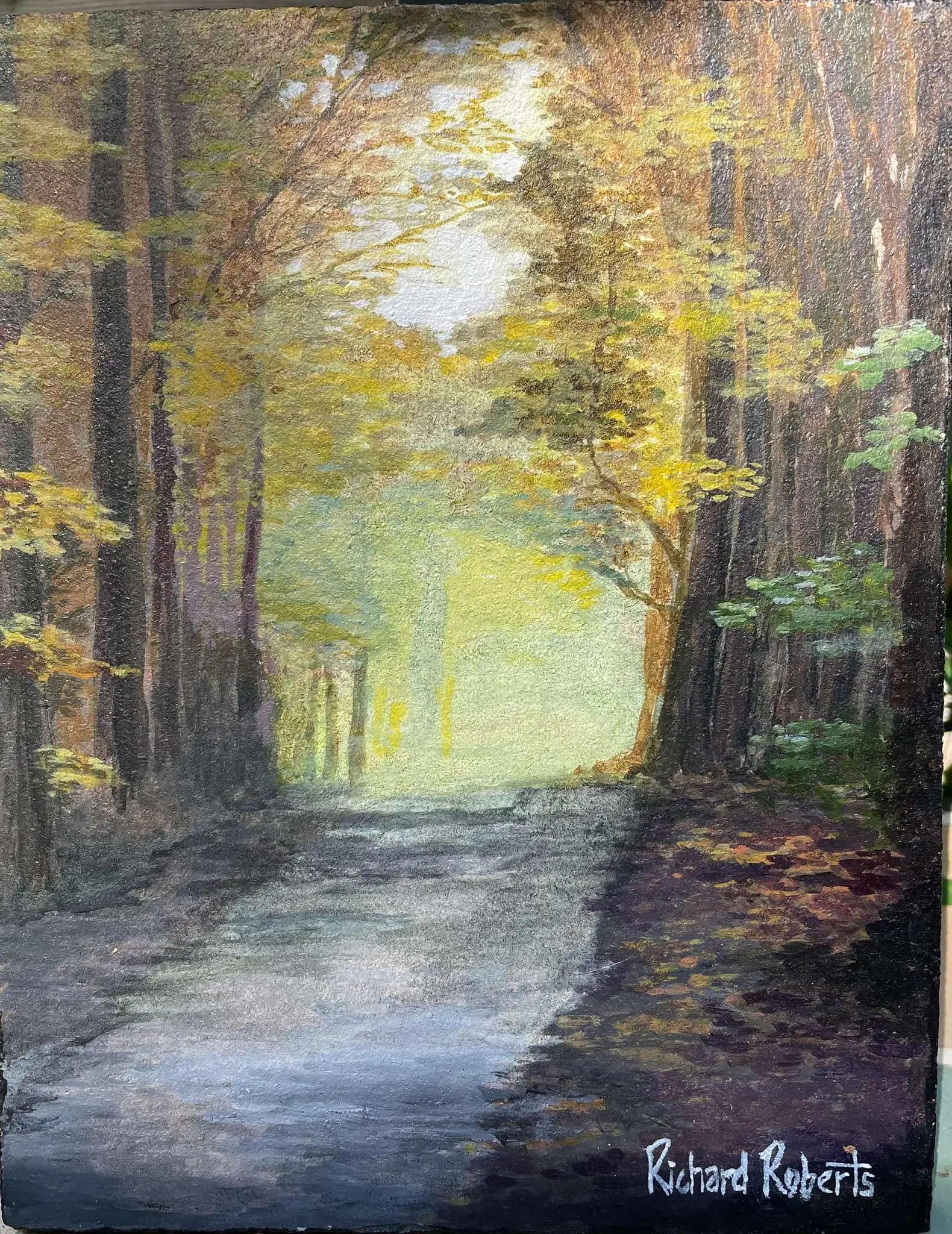 Original art by Richard Roberts. Path through peaceful serene glade