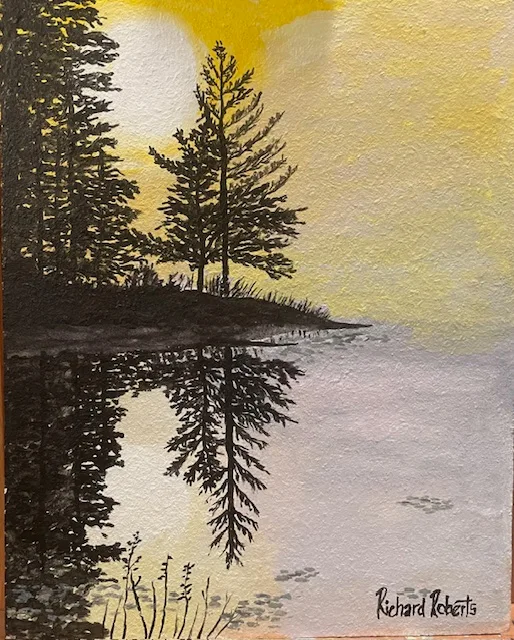 Original art by Richard Roberts. Reflection on a Lake